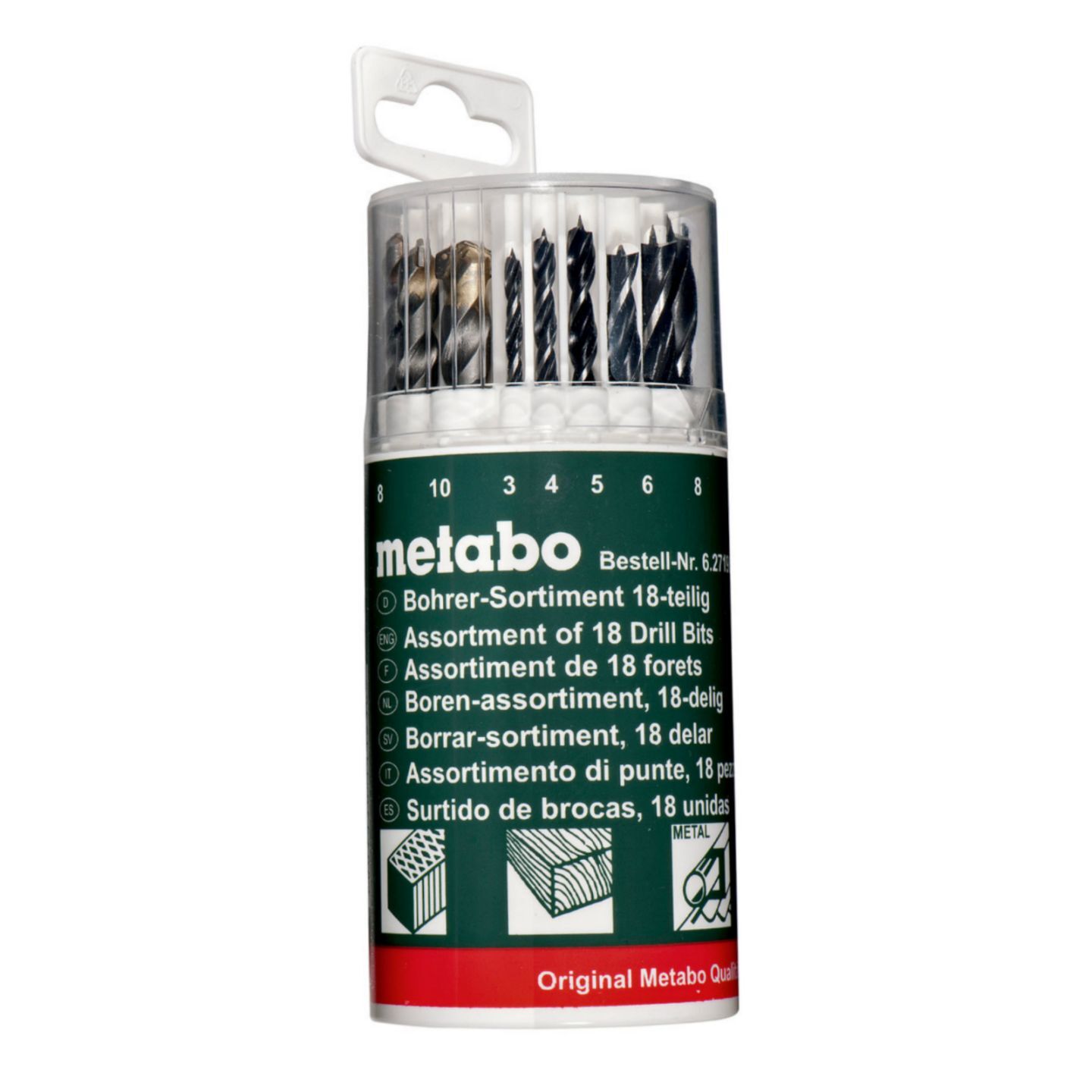 Metabo 62719000 Drill Bit Set for Wood, HSS, Masonry (18 Piece)