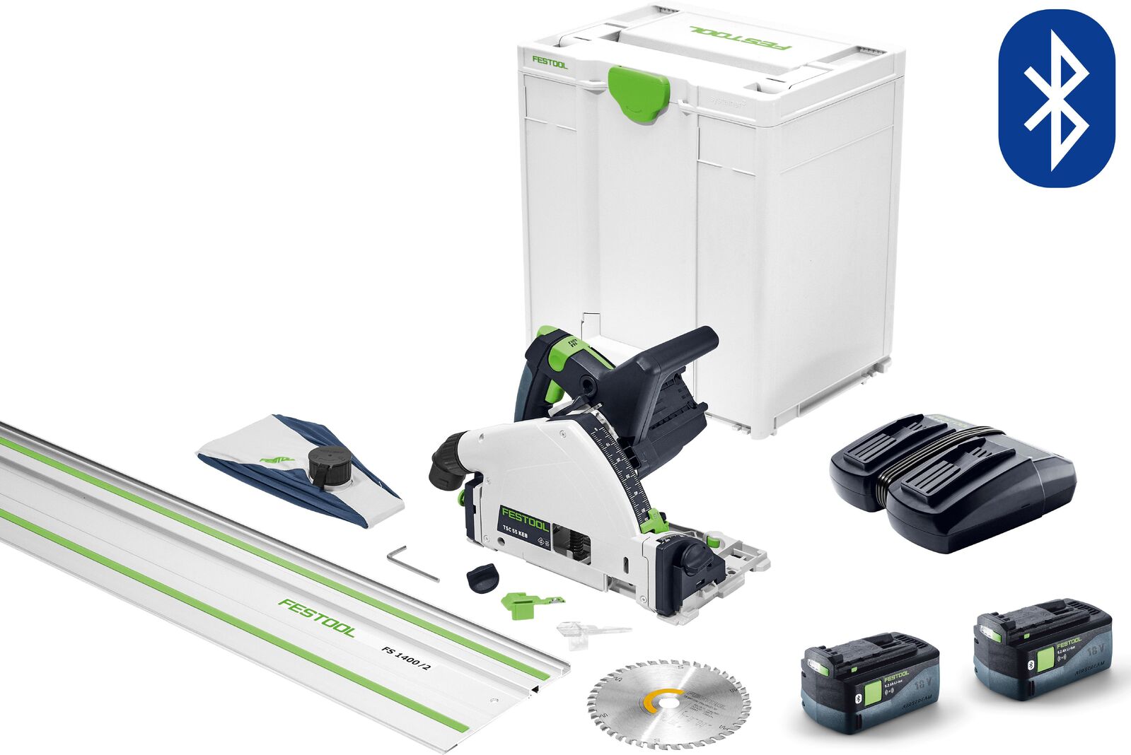 Festool TSC 55K 18V 160mm Cordless Plunge Saw 5.2Ah XL Set in Systainer with 1400mm Rail (577282)