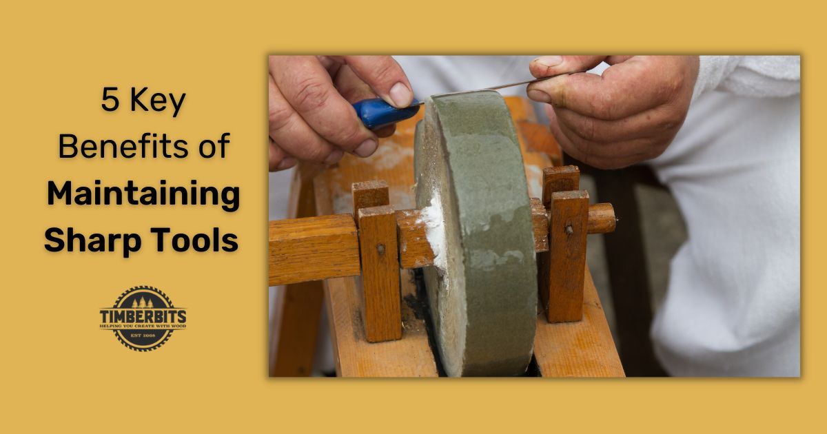 A woodworker sharpening a tool. 