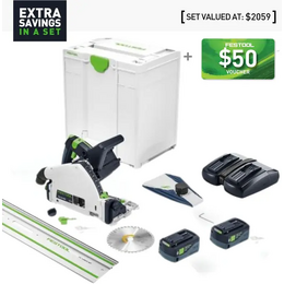 Festool TSC 55K 18V 160mm Cordless Plunge Saw 5.2Ah XL Set in Systainer with 1400mm Rail (577282)