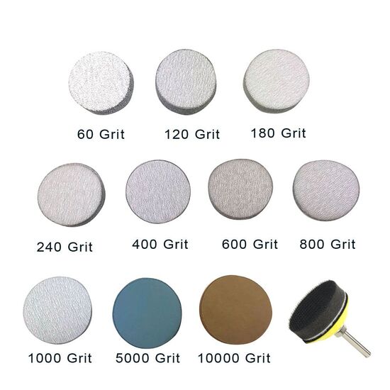 2" Assorted Grits Sanding Discs with Backing Pad & Foam Buffer Pad