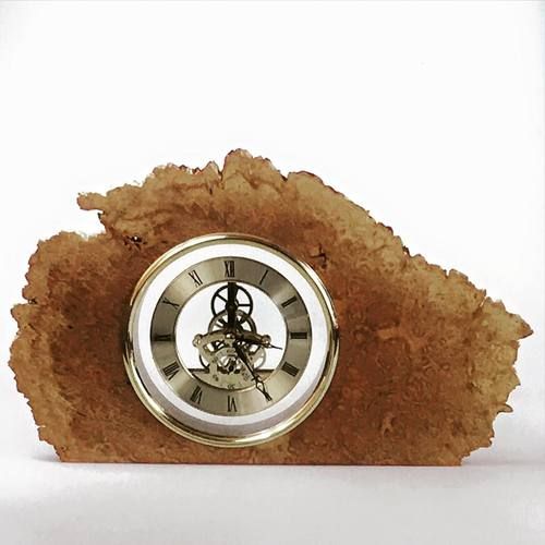 150mm Brown Mallee Natural Edge Burl Skeleton Clock 